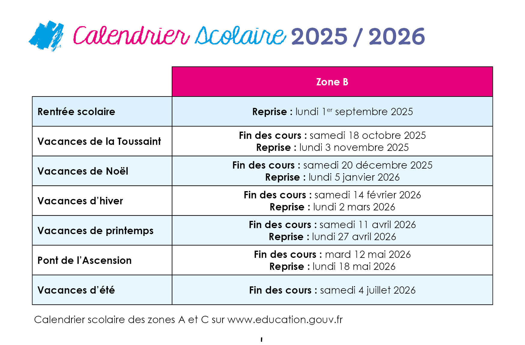 Calendrier scolaire et tarifs 2023-2024