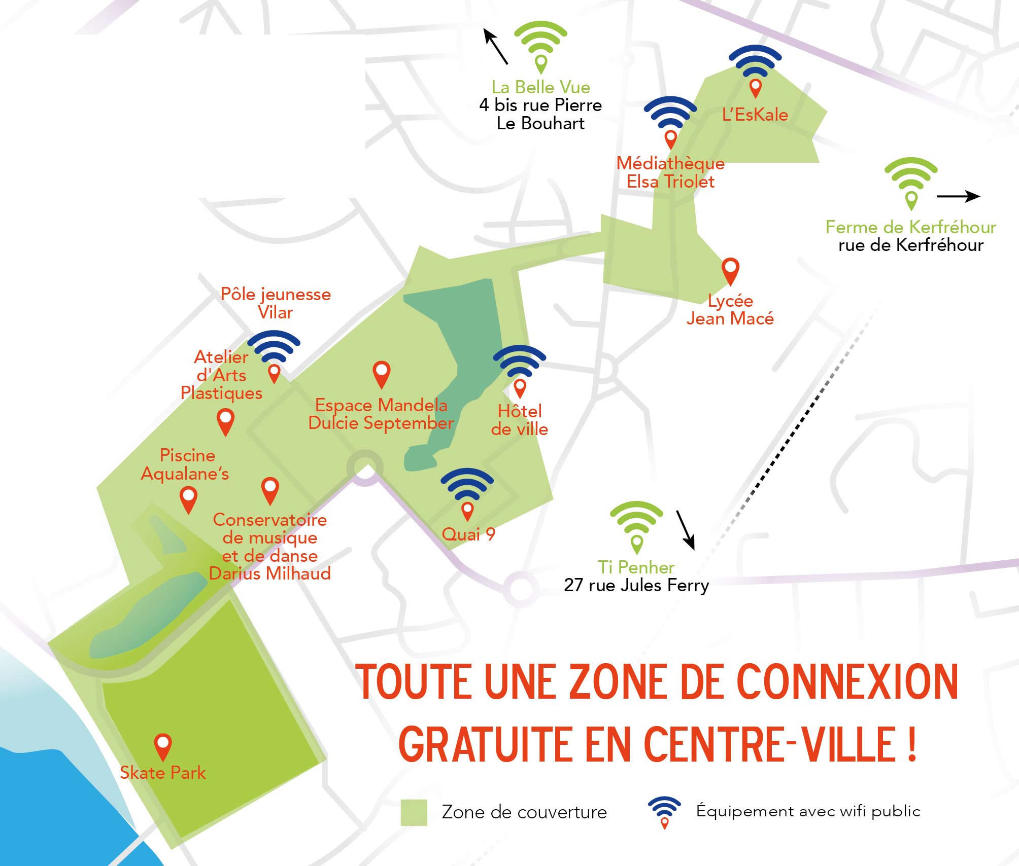 Carte des zones de couverture wifi public à Lanester