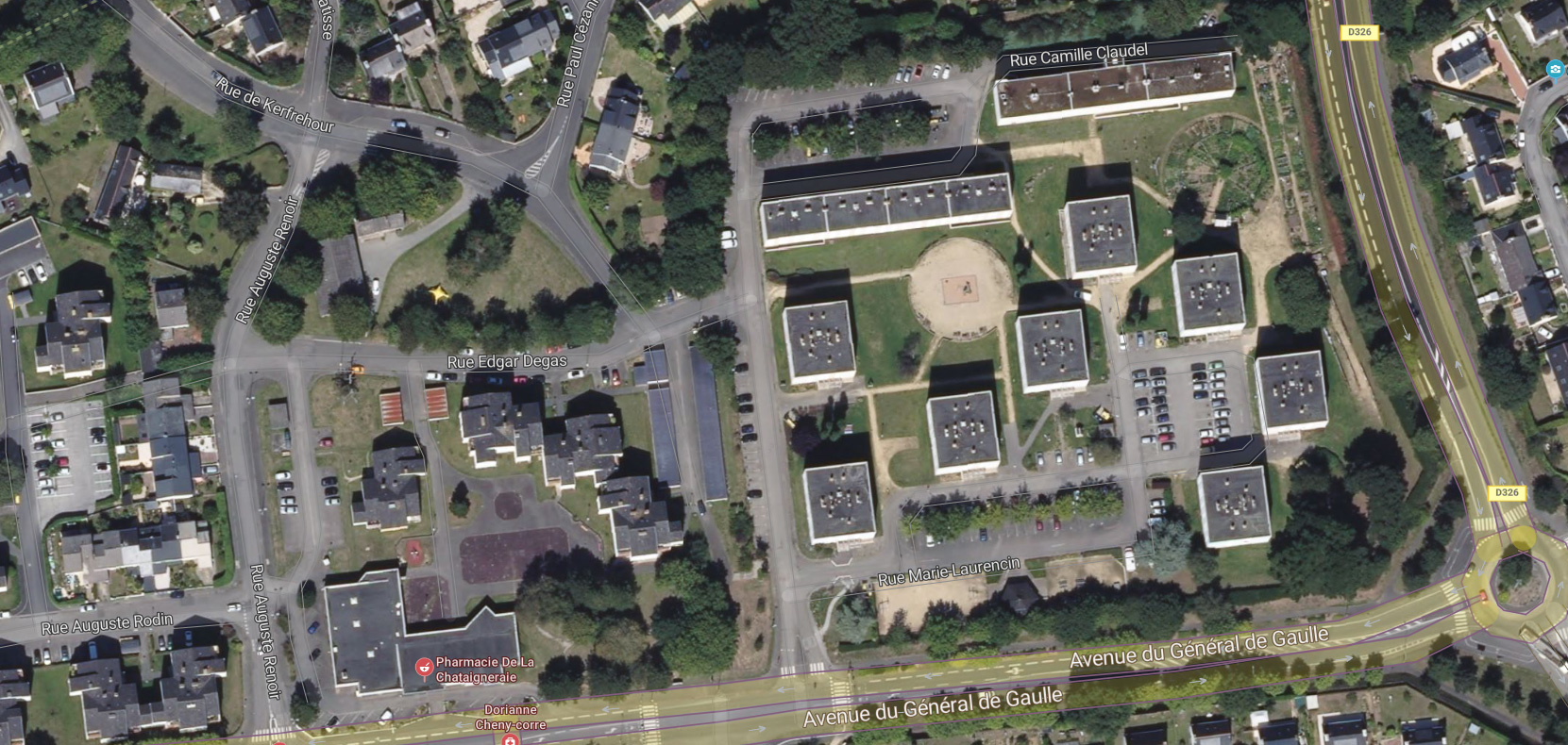 Quartier Kerfrehour Châtaigneraie Lanester vu du ciel - Source : Agence AGAP.