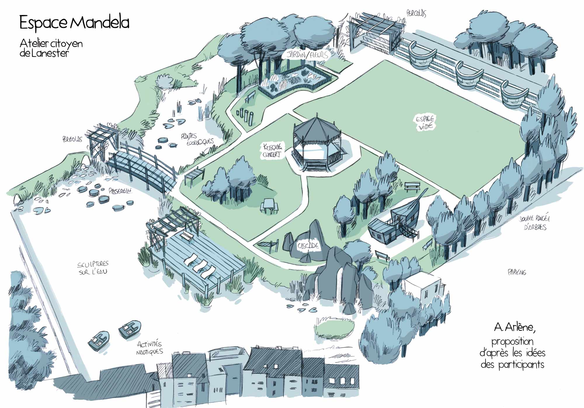 Vue d'artiste du projet de réaménagement de l'espace Mandela - Lanester