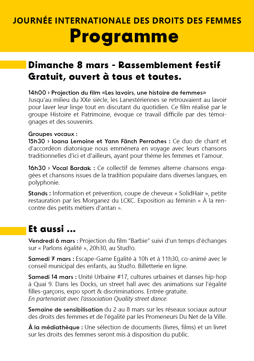 Programme 8 mars 2026 Lanester
