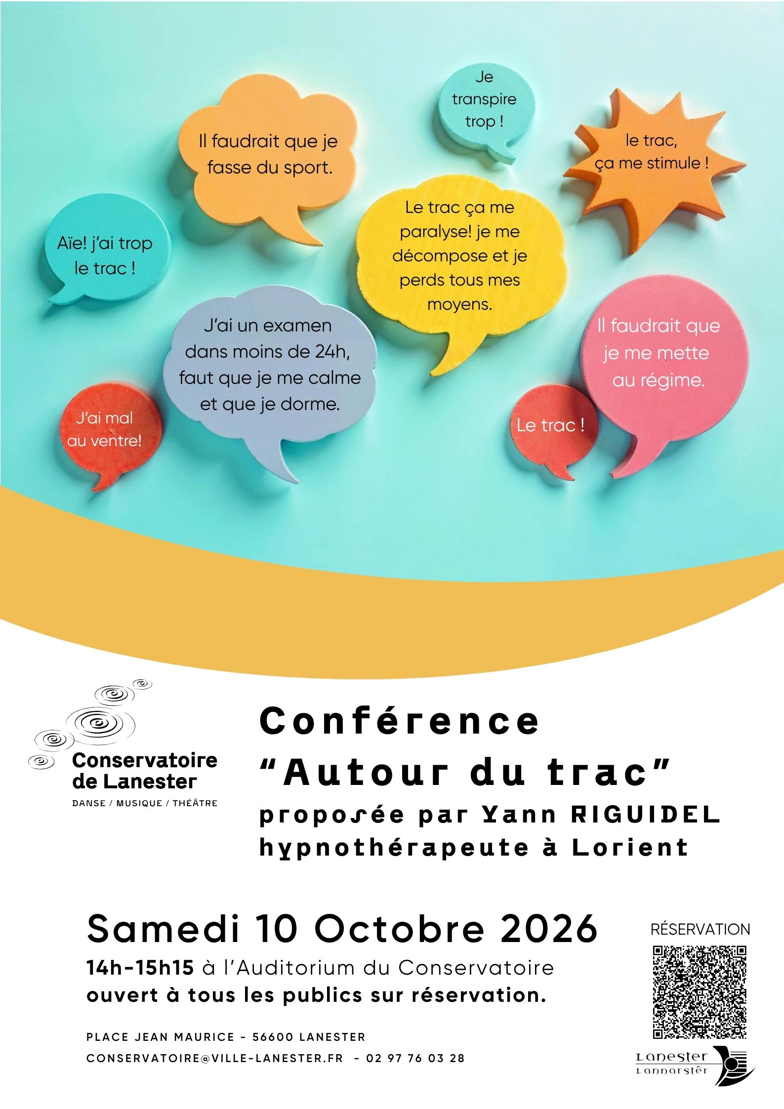 affiche conférence autour du trac au conservatoire de Lanester